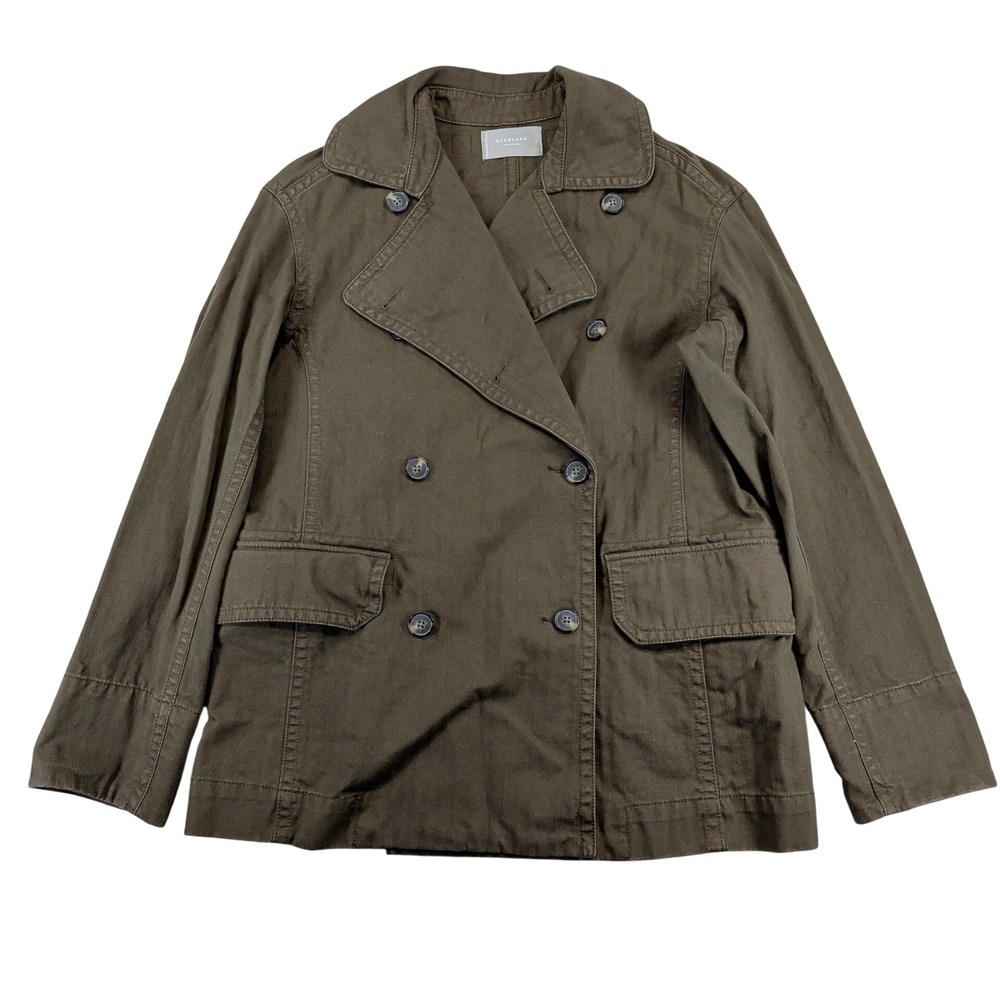 Everlane Organic Cotton Herringbone Double Breasted Jacket Olive Green Small
